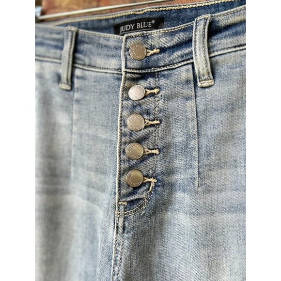 Judy Blue Wide‎ Leg Cropped Jeans 5/27 Light Wash Button Fly Cotton Blend - Picture 8 of 8